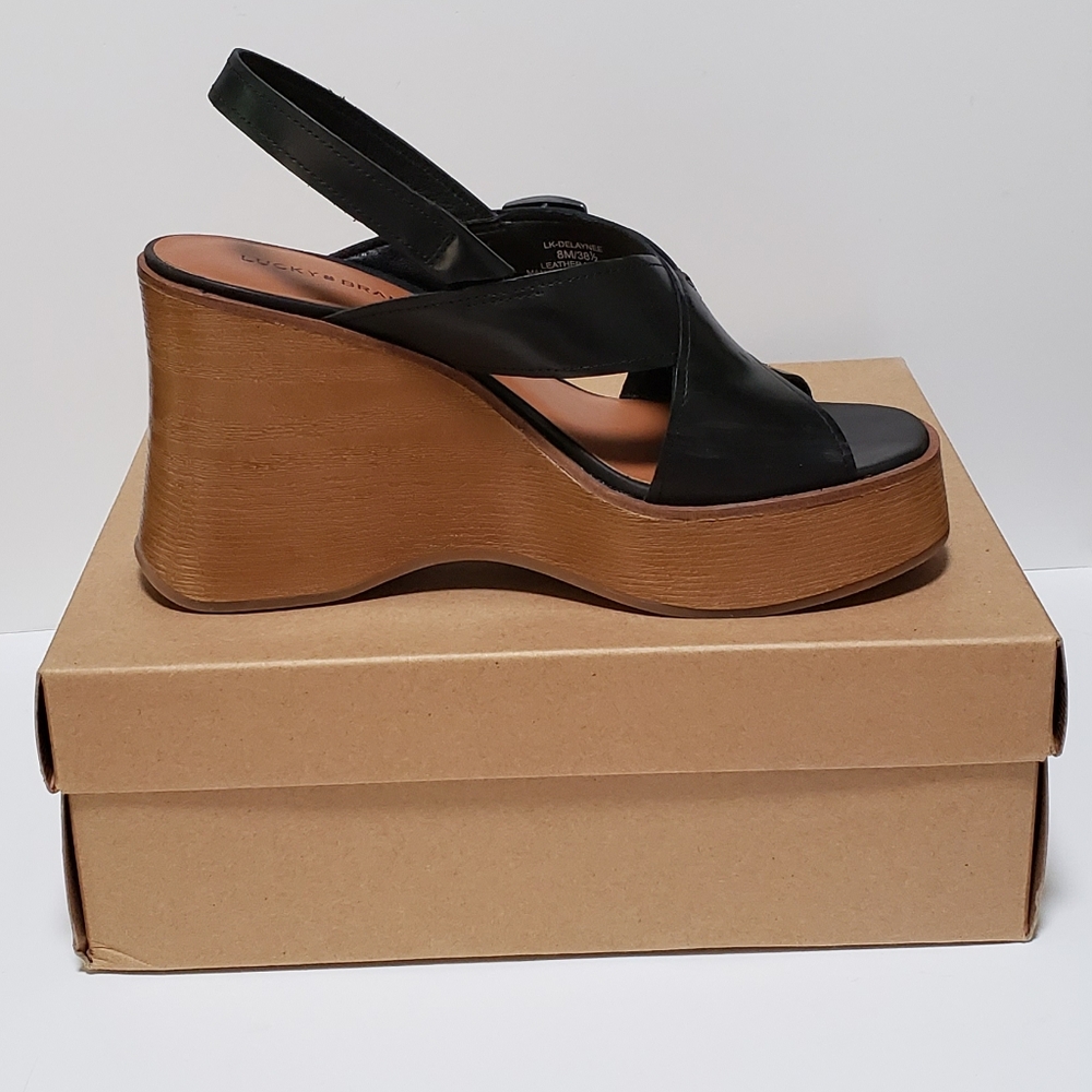 Delaynee Platform Wedge Sandal Leather Slingback Size 8 - Picture 2 of 3